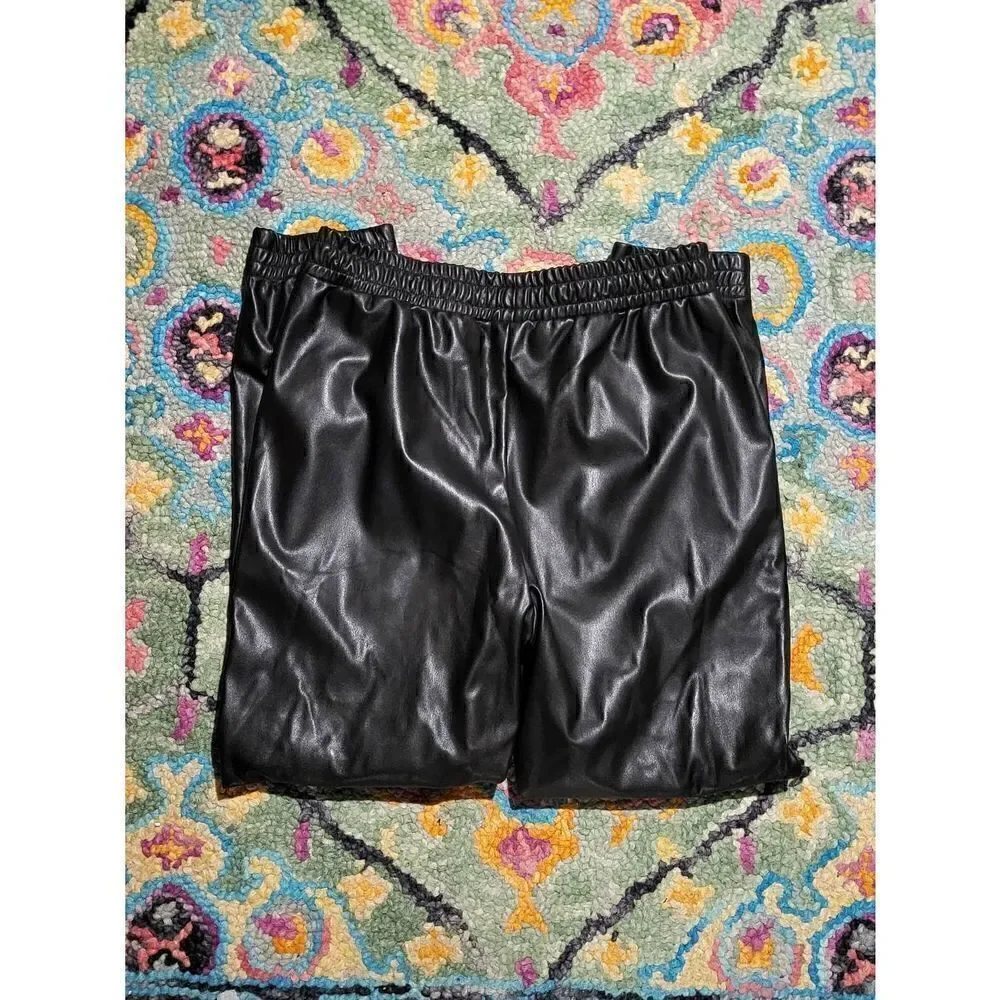 Badgley Mischka Studio Vegan Leather Joggers Black Women's Medium